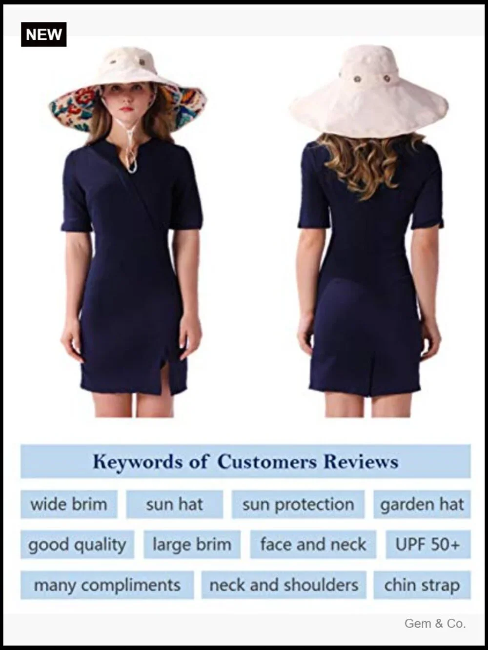 Reversible 2-in-1 Wide Brim Sun Hat with Removable Brim UPF 50+ Packable